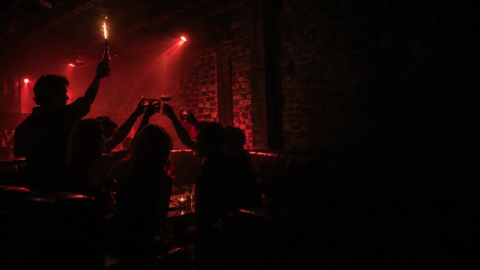 Group toasting at a VIP booth